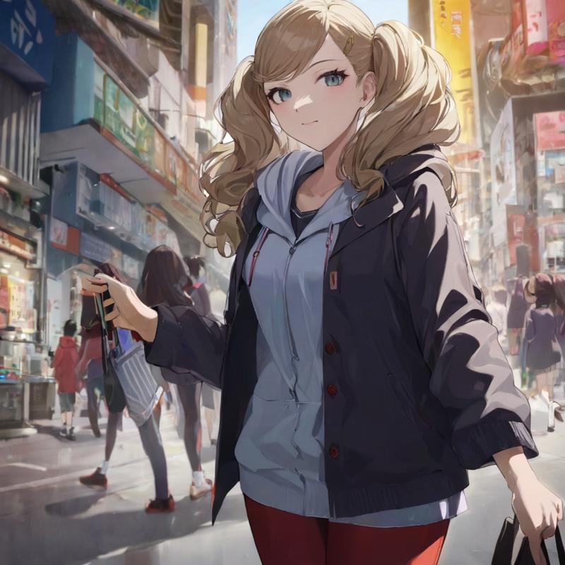 38976-3513238356-1girl, takamaki ann, wearing school wear, a jacket with hoodie, red leggings, shopping in shibuya commercial street, (masterpiec.png